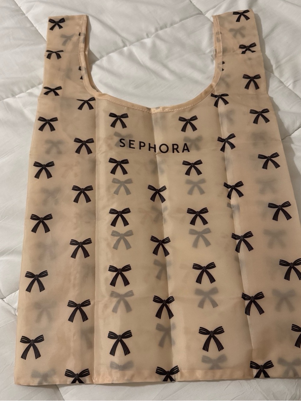 Sephora Nude bag with Black Bow Print
